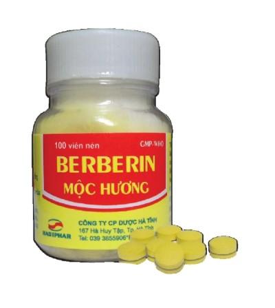5466. BERBERIN mộc hương - (Berberin Hydroclorid 5mg + Mộc Hương 15mg) - [Thùng 360 Lọ; Lọ 100 Viên] Hà Tĩnh - Việt Nam