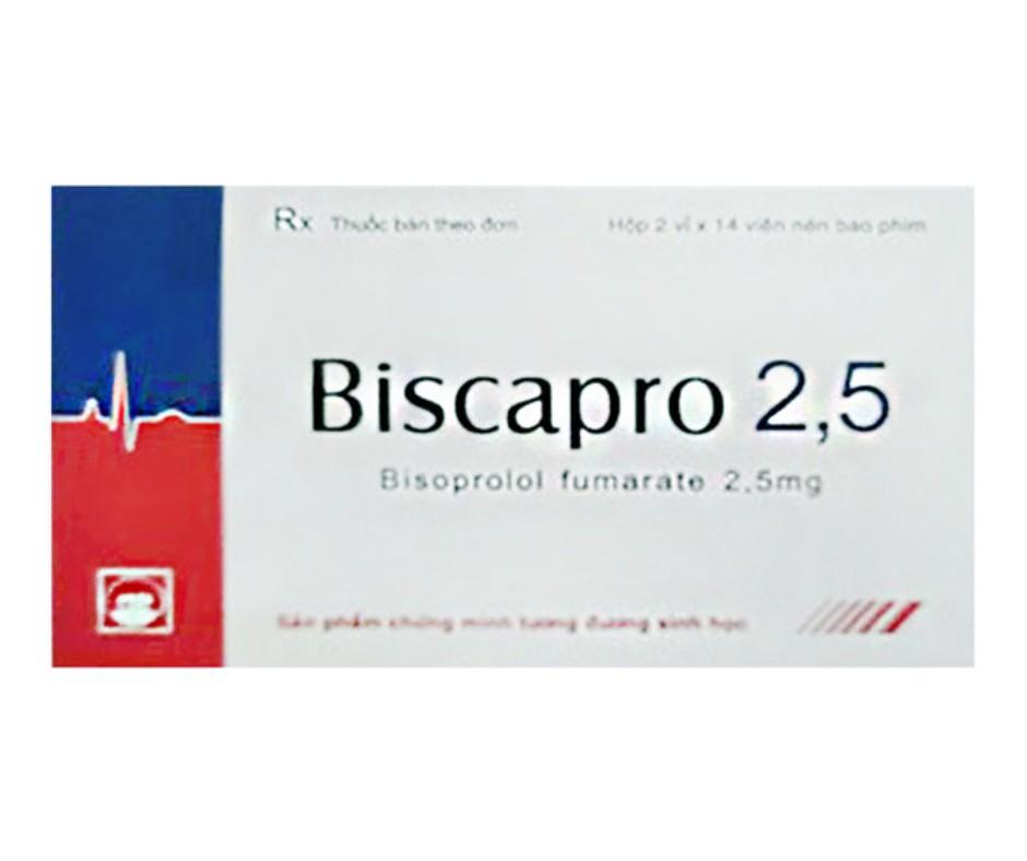 2837. Biscapro 2,5 (Tđsh Với Concor) - (Bisoprolol 2.5mg) - [Thùng 264 Hộp; Hộp 2 Vỉ; Vỉ 14 Viên] Pymepharco - Việt Nam
