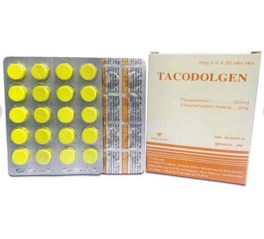 5521. TACODOLGEN 1 Lớp - (Paracetamol 325mg + Chlorpheniramin 2mg) - [Thùng 129 Hộp; Hộp 5 Vỉ; Vỉ 20 Viên] Thành Nam - Việt Nam