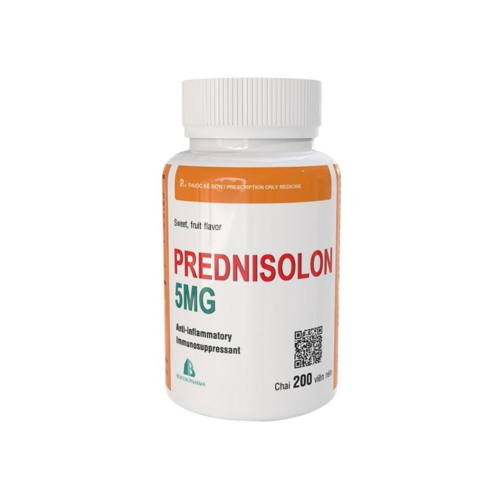 1642. Prednisolon 5mg (mùi cam) - (Prednisolon 5mg) - [Thùng 120 Chai; Chai 200 Viên] Bostonpharma - Việt Nam