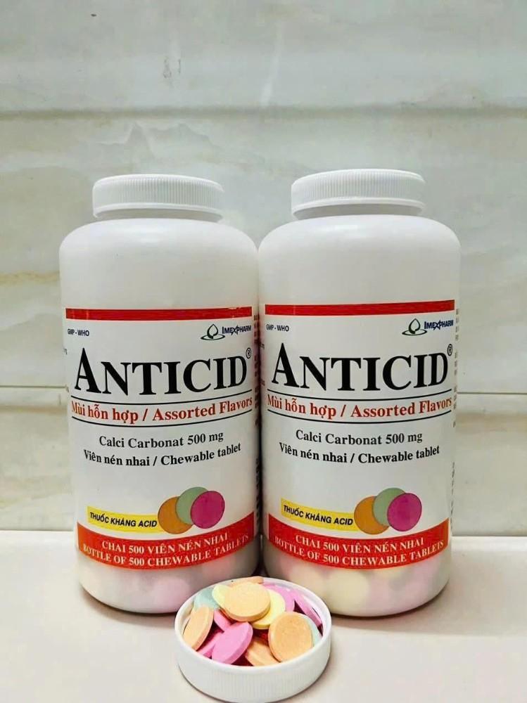 5541. ANTICID - (Calci Carbonat 500mg) - [Thùng 25 Chai; Chai 500 Viên] Imexpharm - Việt Nam