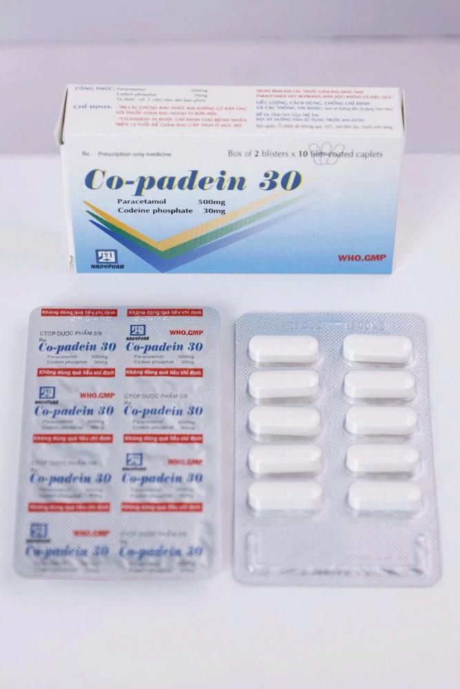 5616. (KSĐB) Co-padein 30 - (Paracetamol 500mg + Codein 30mg) - [Thùng 384 Hộp; Hộp 2 Vỉ; Vỉ 10 Viên] Nadyphar - Việt Nam