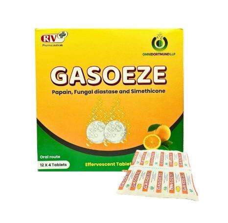 5618. GASOEZE - (Papain 60mg + Simethicon 25mg + Fungal Diastase 20mg) - [Thùng 48 Hộp; Hộp 12 Vỉ; Vỉ 4 Viên] RV Group - Ấn Độ