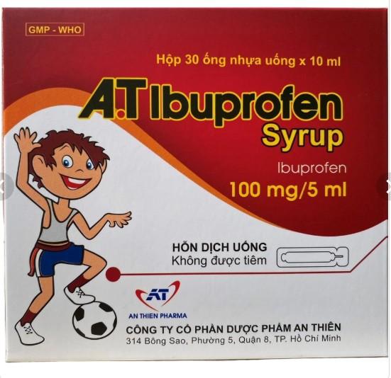 1847. A.t Ibuprofen Syrup - (Ibuprofen 100mg/5ml) - [Thùng 42 Hộp; Hộp 30 ống; ống 10 Ml] An Thiên - Việt Nam
