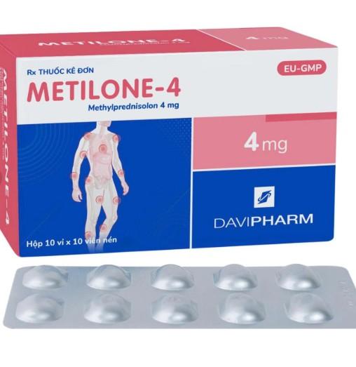4709. Metilone-4 - (Methylprednisolon 4mg) - [Thùng 168 Hộp; Hộp 10 Vỉ; Vỉ 10 Viên] Davipharm - Việt Nam