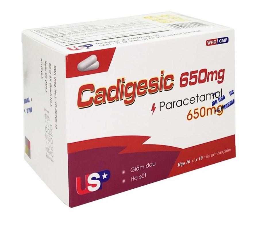 3129. Cadigesic 650 - (Paracetamol 650mg) - [Thùng 60 Hộp; Hộp 10 Vỉ; Vỉ 10 Viên] Us Pharma Usa - Việt Nam