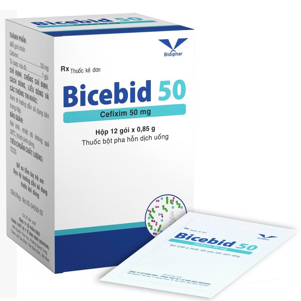 3358. Bicebid 50 - (Cefixim 50mg) - [Thùng 120 Hộp; Hộp 12 G; G 1 Gói] Bidiphar - Việt Nam