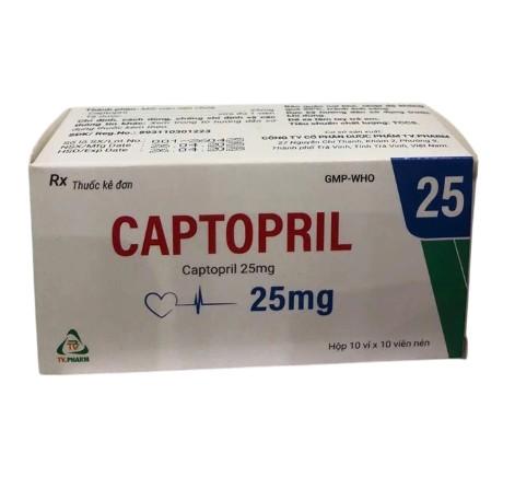 1507. Captopril 25Mg V/10,H/100 - (Captopril 25mg) - [Thùng 120 Hộp; Hộp 10 Vỉ; Vỉ 10 Viên] Trà Vinh - Việt Nam