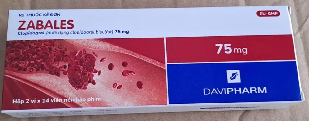 4625. Zabales - (Clopidogrel 75mg 75mg) - [Thùng 414 Hộp; Hộp 2 Vỉ; Vỉ 14 Viên] Davipharm - Việt Nam