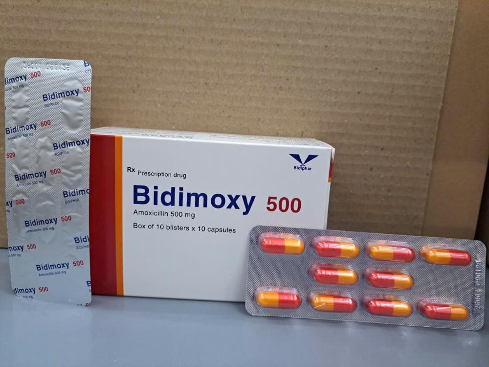 3366. Bidimoxy 500 - (Amoxicilin 500mg) - [Thùng 48 Hộp; Hộp 10 Vỉ; Vỉ 10 Viên] Bidiphar - Việt Nam