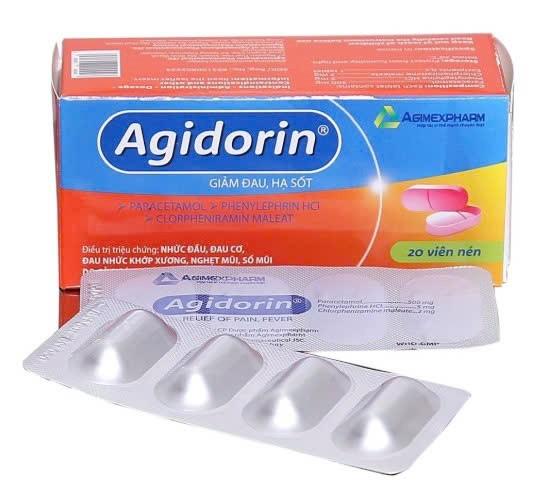 5653. Agidorin - (Paracetamol 500mg + Phenylephrin 5mg + Clopheniramin 2mg) - [Thùng 180 Hộp; Hộp 5 Vỉ; Vỉ 4 Viên] Agimexpharm - Việt Nam