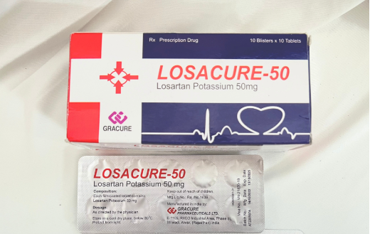 1041. Losacure-50 - (Losartan kali 50mg) - [Thùng 100 Hộp; Hộp 10 Vỉ; Vỉ 10 Viên] Gracure Pharmaceuticals Ltd - Ấn Độ