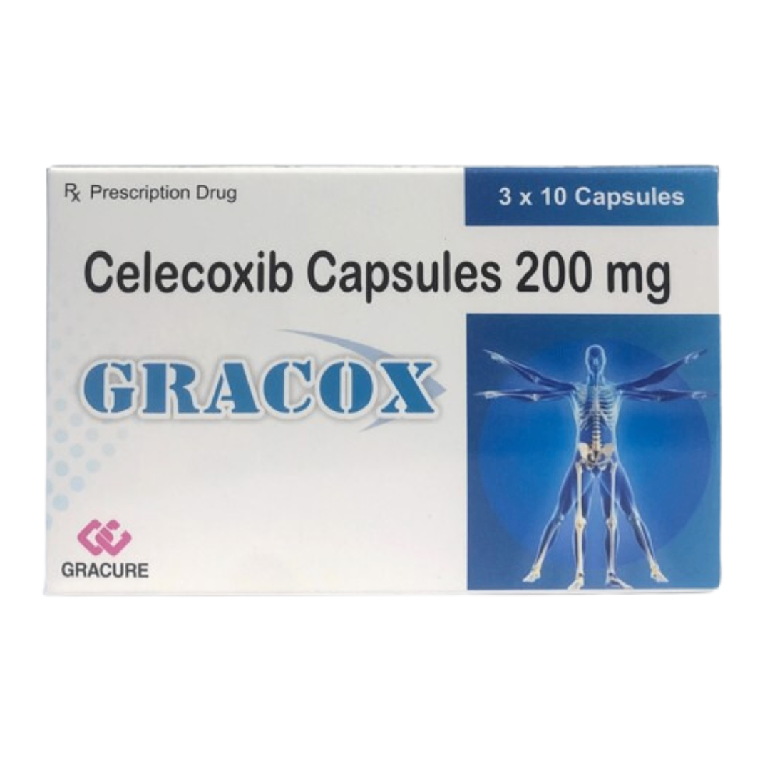 1029. Gracox - (Celecoxib 200mg) - [Thùng 500 hộp; hộp 3 vỉ; vỉ 10 viên] Gracure Pharmaceuticals Ltd - Ấn Độ