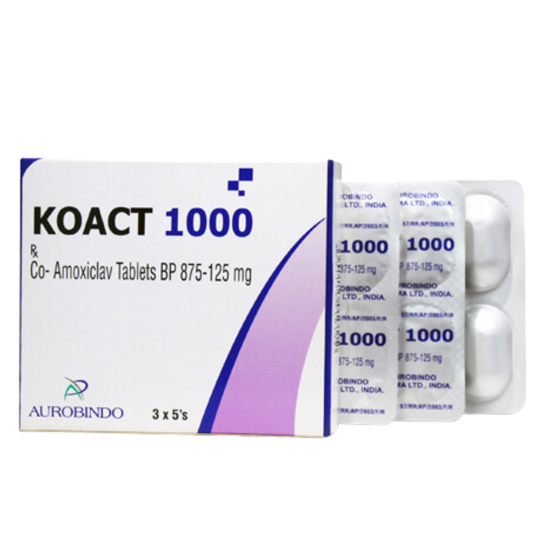 1017. Koact 1000 - (Amoxicilin 875mg + Acid Clavulanic 125mg) - [Thùng 72 Hộp; Hộp 3 Vỉ; Vỉ 5 Viên] Aurobindo Pharma Ltd - Ấn Độ