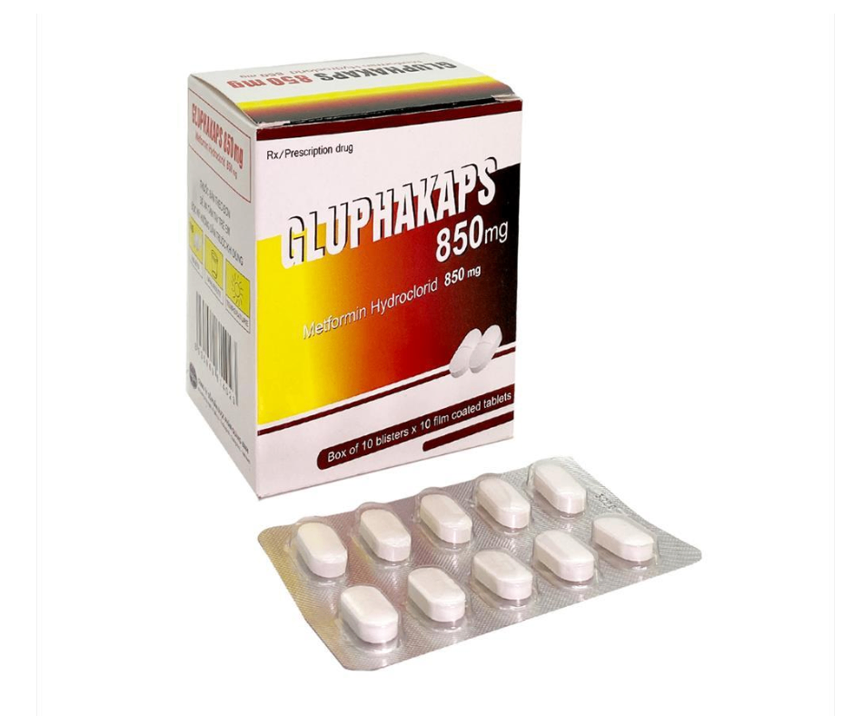 1025. Gluphakaps 850Mg - (Metformin 850mg) - [Thùng 64 hộp; hộp 10 vỉ; vỉ 10 viên] Quảng Bình - Việt Nam