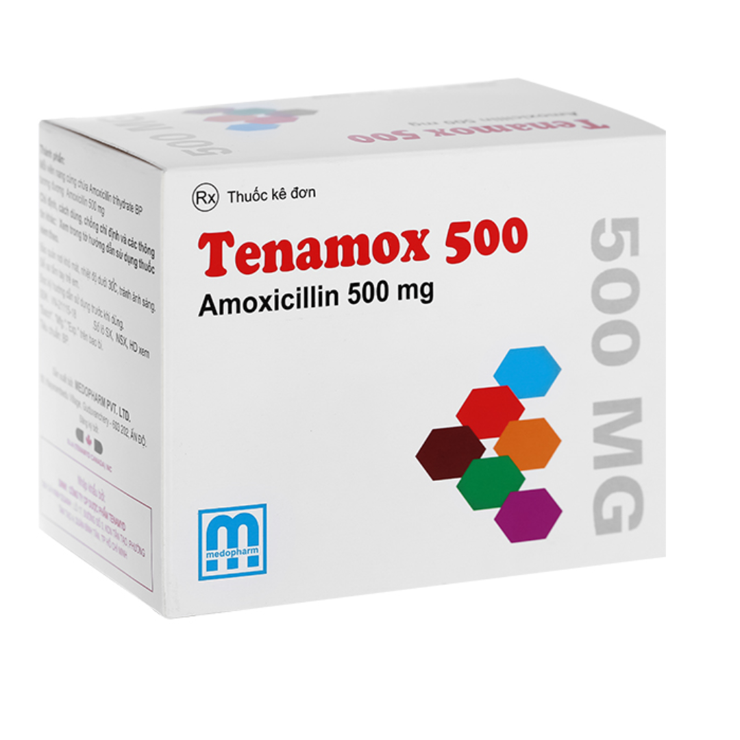 1012. Tenamox 500 - (Amoxicillin 500mg) - [Thùng 100 hộp; hộp 10 vỉ; vỉ 10 viên] Medopharm Pvt. Ltd - Ấn Độ