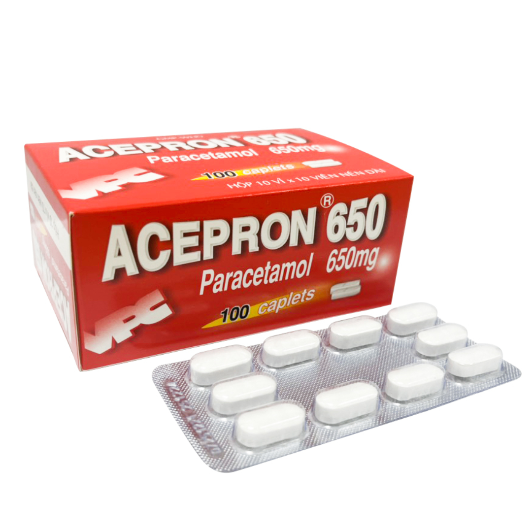 1010. Acepron 650 - (Paracetamol 650mg) - [Thùng 100 hộp; hộp 10 vỉ; vỉ 10 viên] Cửu Long - Việt Nam