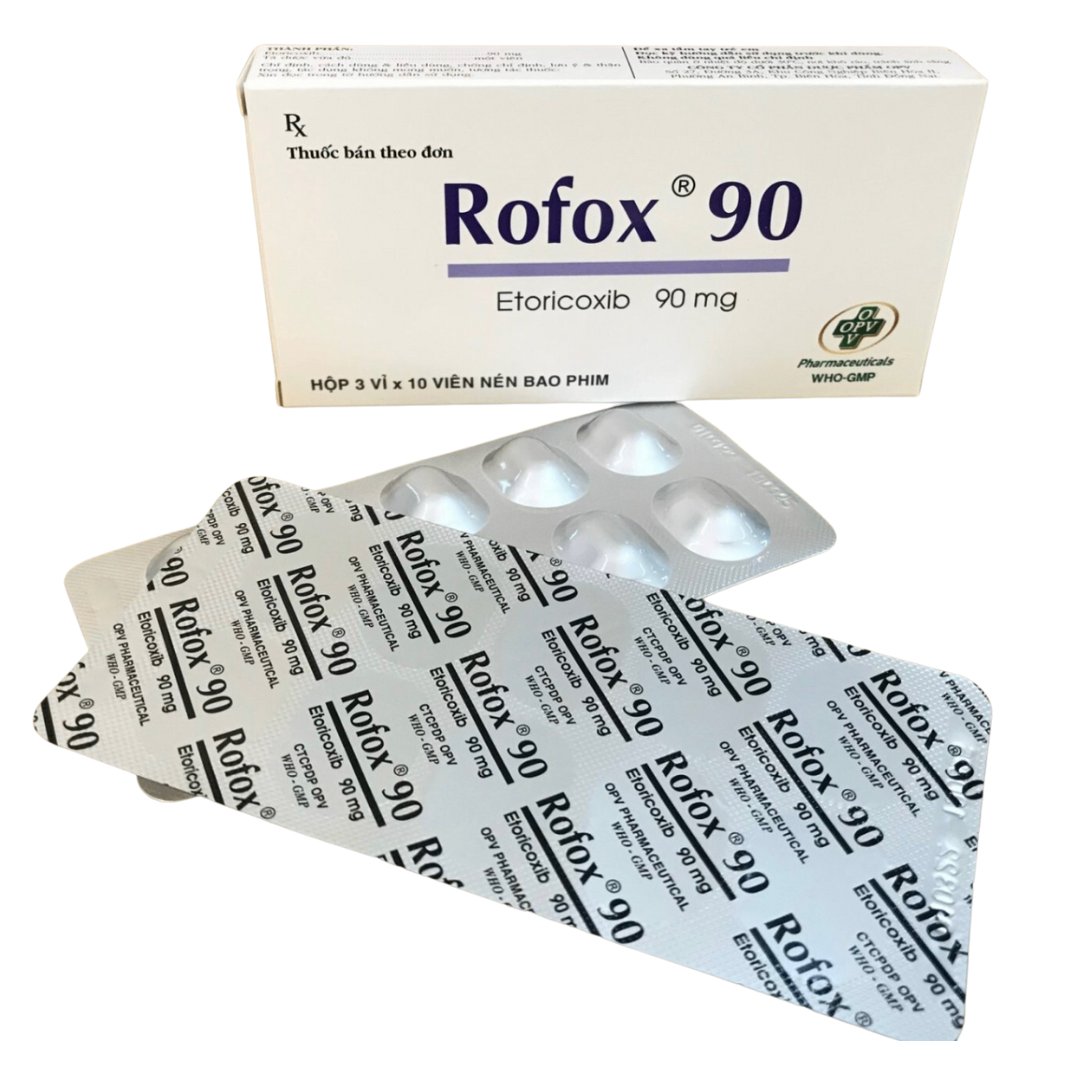 1103. Rofox 90 - (Etoricoxib 90mg) - [Thùng 380 Hộp; Hộp 3 Vỉ; Vỉ 10 Viên] Opv - Việt Nam