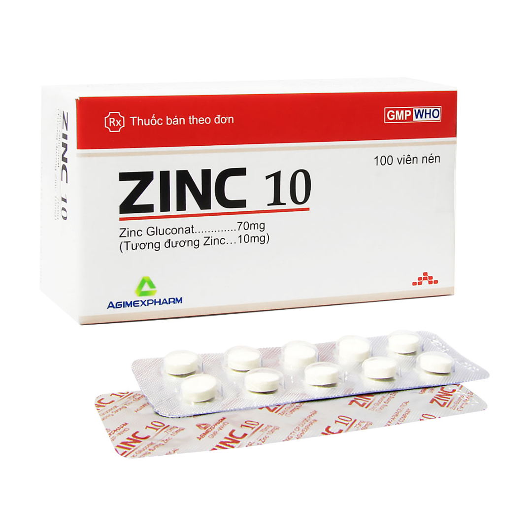 1104. Zinc 10 - (Kẽm Gluconat 70mg) - [Thùng 140 Hộp; Hộp 10 Vỉ; Vỉ 10 Viên] Agimexpharm - Việt Nam