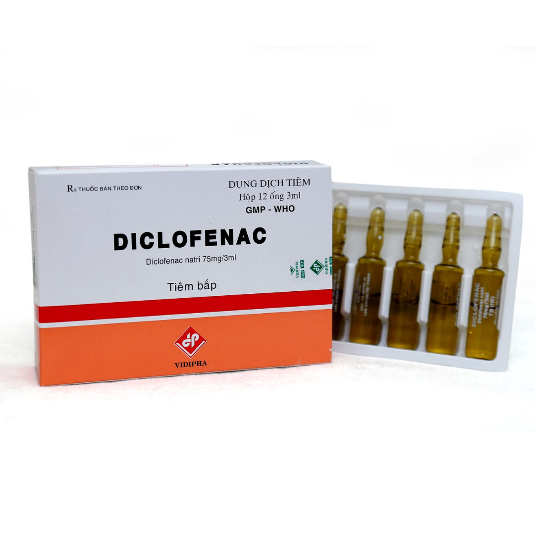 1107. Diclofenac - (Diclofenac natri 75mg) - [Thùng 120 Hộp; Hộp 12 ống; ống 3 Ml] Vidipha - Việt Nam