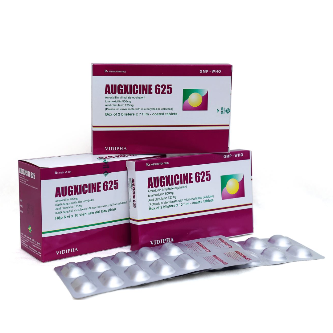 1109. Augxicine 625 - (Amoxicilin 500mg + Acid clavulanic 125mg) - [Thùng 42 Hộp; Hộp 6 Vỉ; Vỉ 10 Viên] Vidipha - Việt Nam