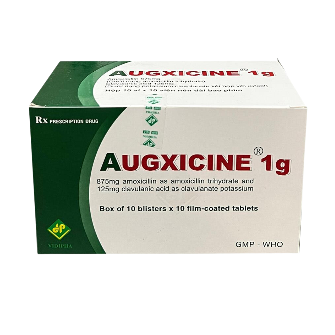 1110. Augxicine 1G - (Amoxicilin 875mg + Acid clavulanicl 125mg) - [Thùng 24 Hộp; Hộp 10 Vỉ; Vỉ 10 Viên] Vidipha - Việt Nam
