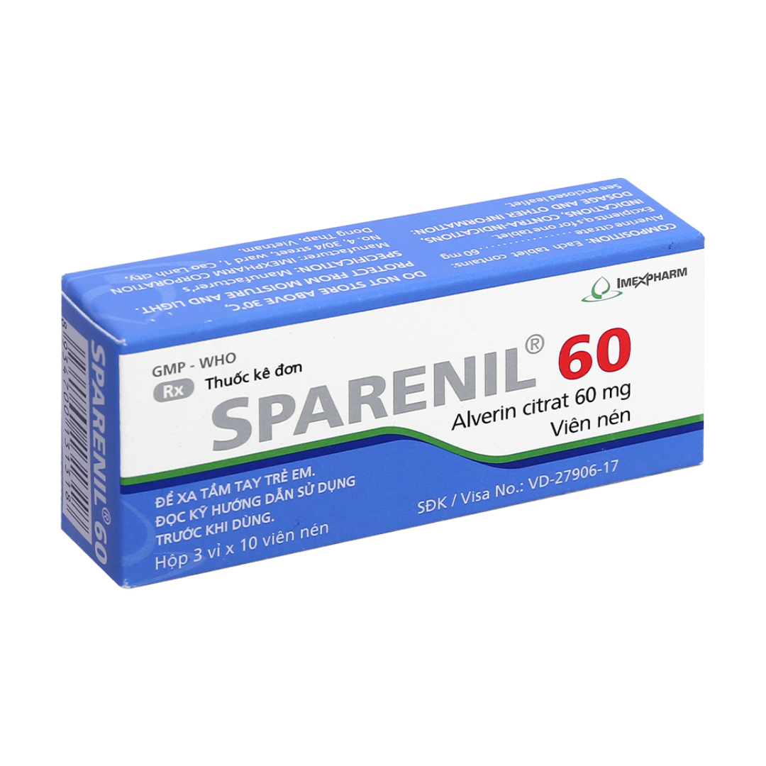 1125. Sparenil 60 - (Alverin citrat 60mg) - [Thùng 280 hộp; hộp 3 vỉ; vỉ 10 viên] Imexpharm - Việt Nam