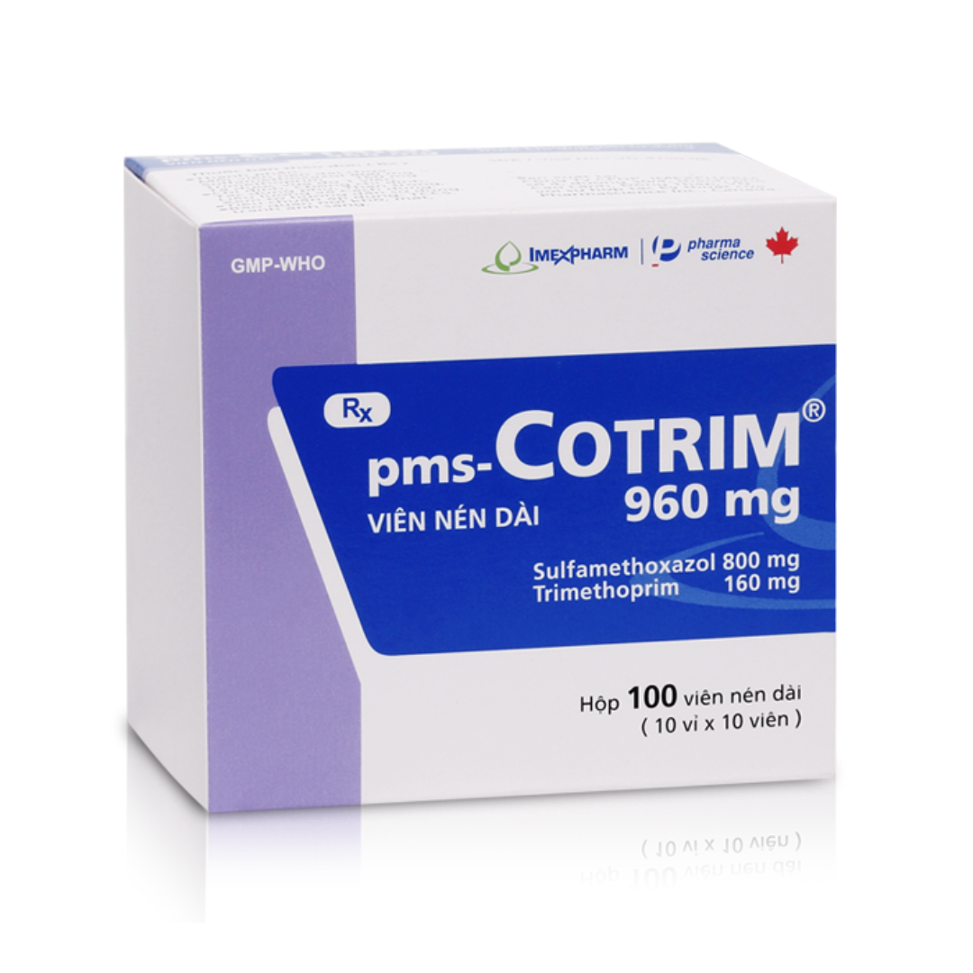 1126. Pms-Cotrim 960Mg - (Sulfamethoxazol 800mg + Trimethoprime 160mg) - [Thùng 69 hộp; hộp 10 vỉ; vỉ 10 viên] Imexpharm - Việt Nam
