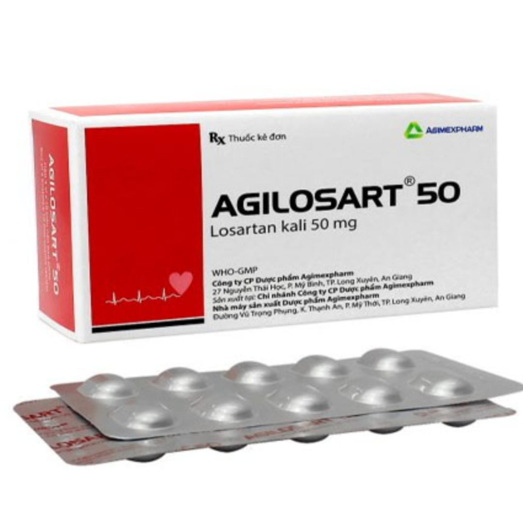 1136. Agilosart 50 - (Losartan 50mg) - [Thùng 168 Hộp; Hộp 4 Vỉ; Vỉ 10 Viên] Agimexpharm - Việt Nam
