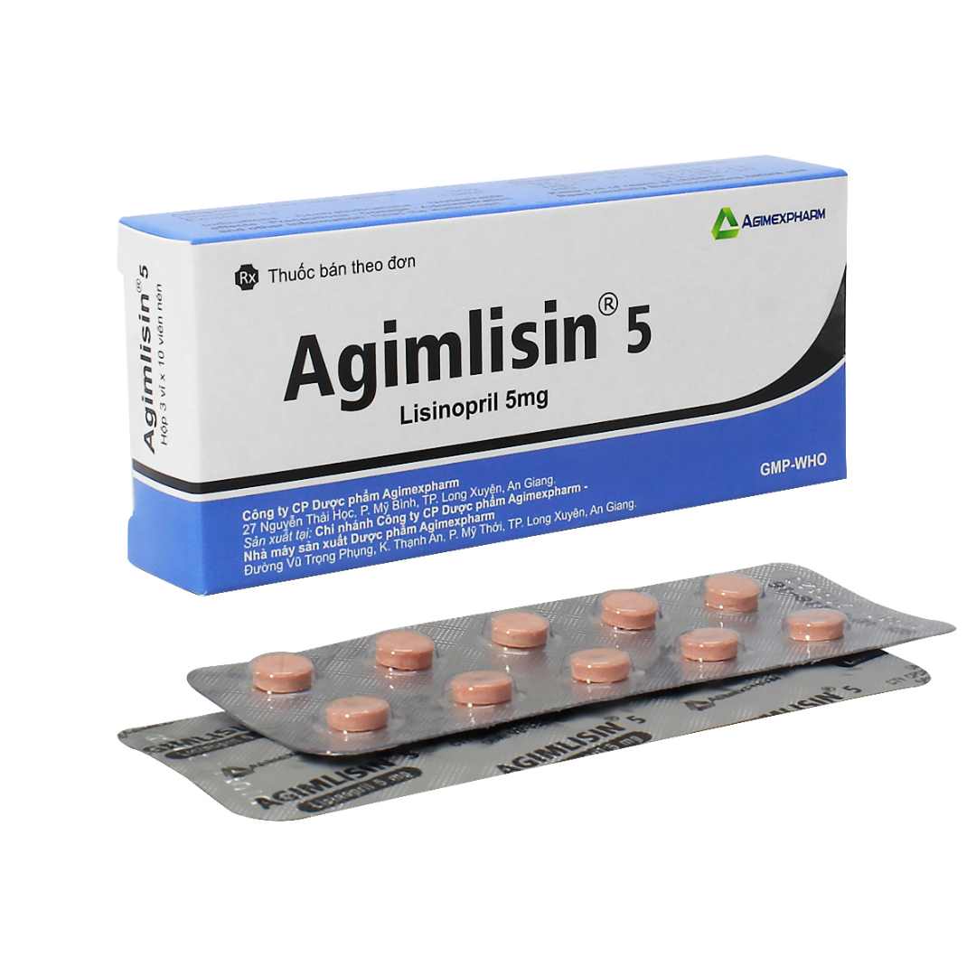 1140. Agimlisin 5 - (Lisinopril 5mg) - [Thùng 360 Hộp; Hộp 3 Vỉ; Vỉ 10 Viên] Agimexpharm - Việt Nam