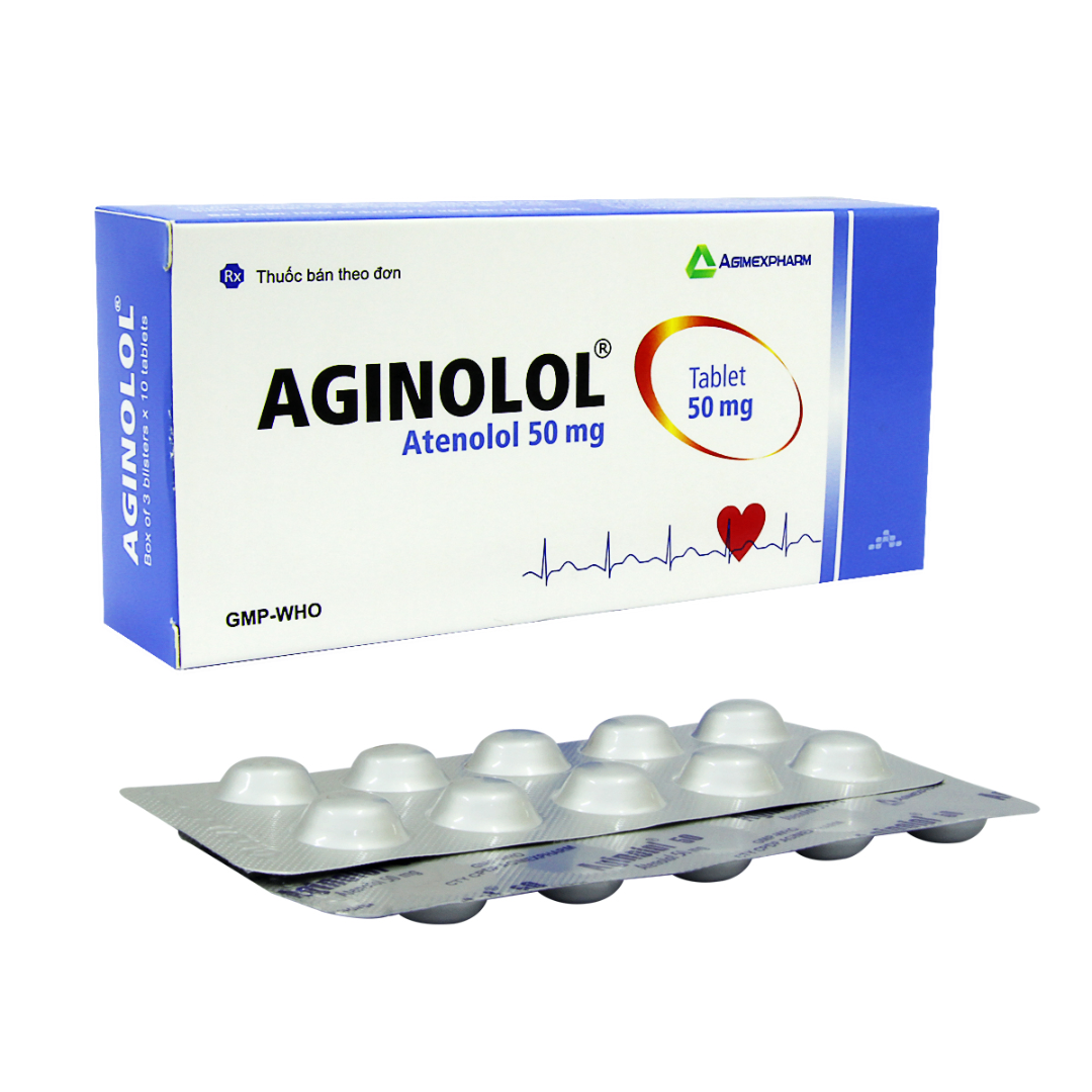 1143. Aginolol - (Atenolol 50mg) - [Thùng 140 Hộp; Hộp 10 Vỉ; Vỉ 10 Viên] Agimexpharm - Việt Nam