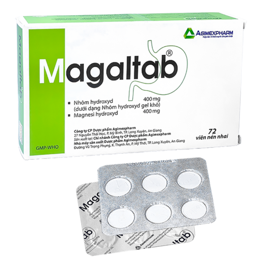 1185. Magaltab - (Nhôm hydroxyd 400mg + Magnesi hydroxyd 400mg) - [Thùng 112 hộp; hộp 6 vỉ; vỉ 12 viên] Agimexpharm - Việt Nam