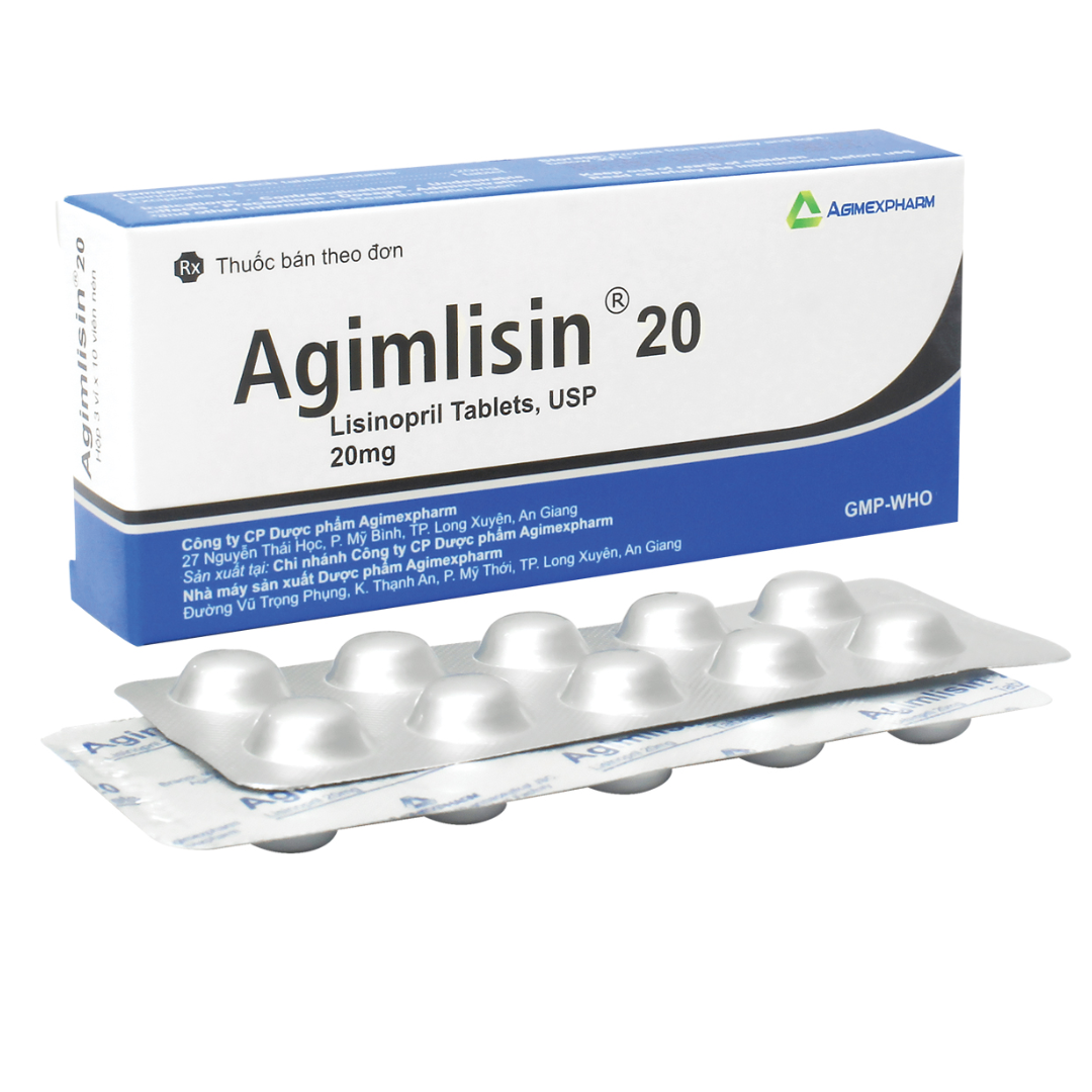1141. Agimlisin 20 - (Lisinopril 20mg) - [Thùng 300 Hộp; Hộp 3 Vỉ; Vỉ 10 Viên] Agimexpharm - Việt Nam