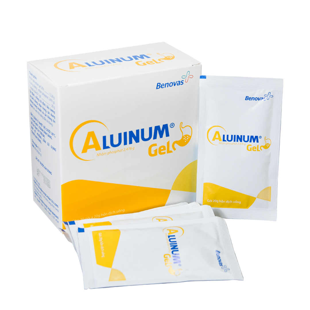 1266. Aluinum Gel - (Nhôm Phosphat gel 20% tương đương 2.476g nhôm phosphat 20%) - [Thùng 10 hộp; hộp 20 gói; gói 20 g] Cửu Long - Việt Nam