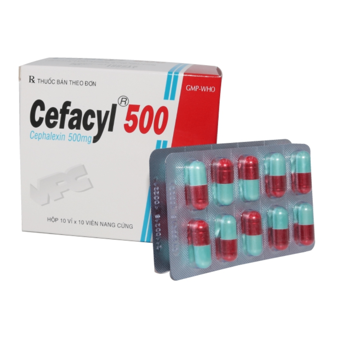 1270. Cefacyl 500 V/10 - (Cefalexin 500mg) - [Thùng 100 hộp; hộp 10 vỉ; vỉ 10 viên] Cửu Long - Việt Nam