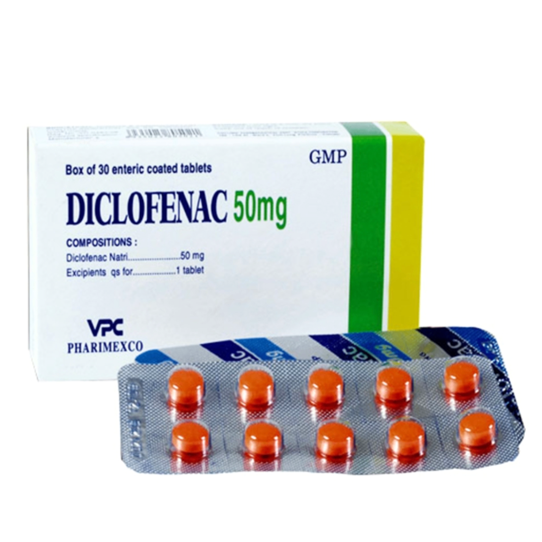 1278. Diclofenac 50Mg - (Diclofenac natri 50mg) - [Thùng 100 hộp; hộp 10 vỉ; vỉ 10 viên] Cửu Long - Việt Nam