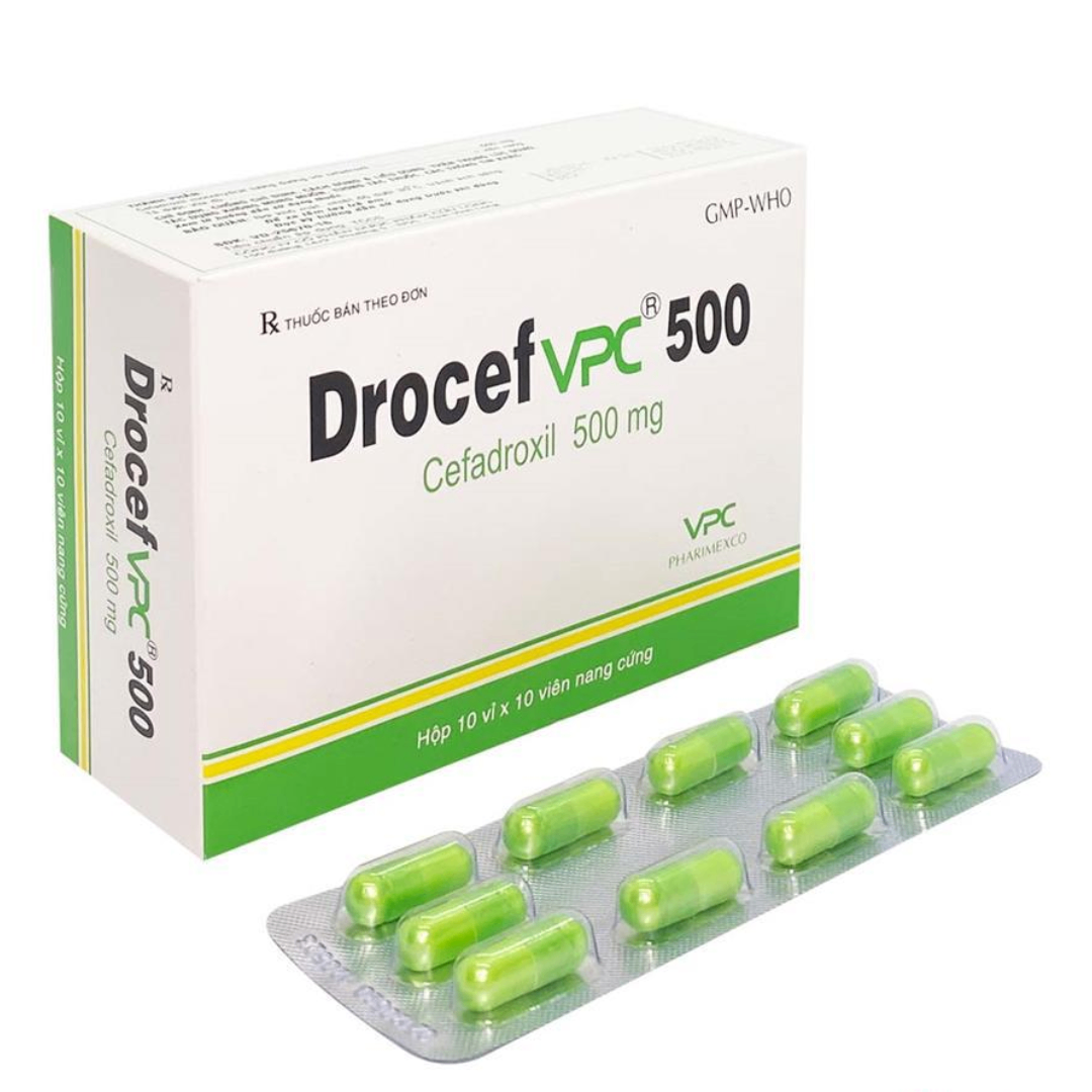 1280. Drocef Vpc 500 - (Cefadroxil 500mg) - [Thùng 48 Hộp; Hộp 10 Vỉ; Vỉ 10 Viên] Cửu Long - Việt Nam