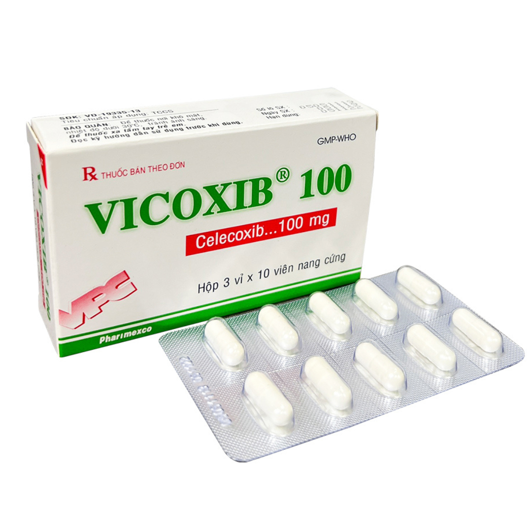 1296. Vicoxib 100 - (Celecoxcib 100mg) - [Thùng 308 Hộp; Hộp 3 Vỉ; Vỉ 10 Viên] Cửu Long - Việt Nam