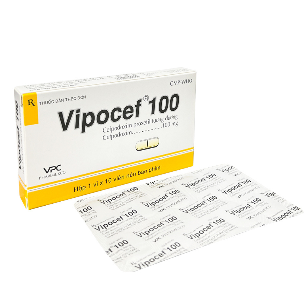 1298. Vipocef 100 - (Cefpodoxim 100mg) - [Thùng 119 vỉ; vỉ 1 hộp; hộp 10 viên] Cửu Long - Việt Nam