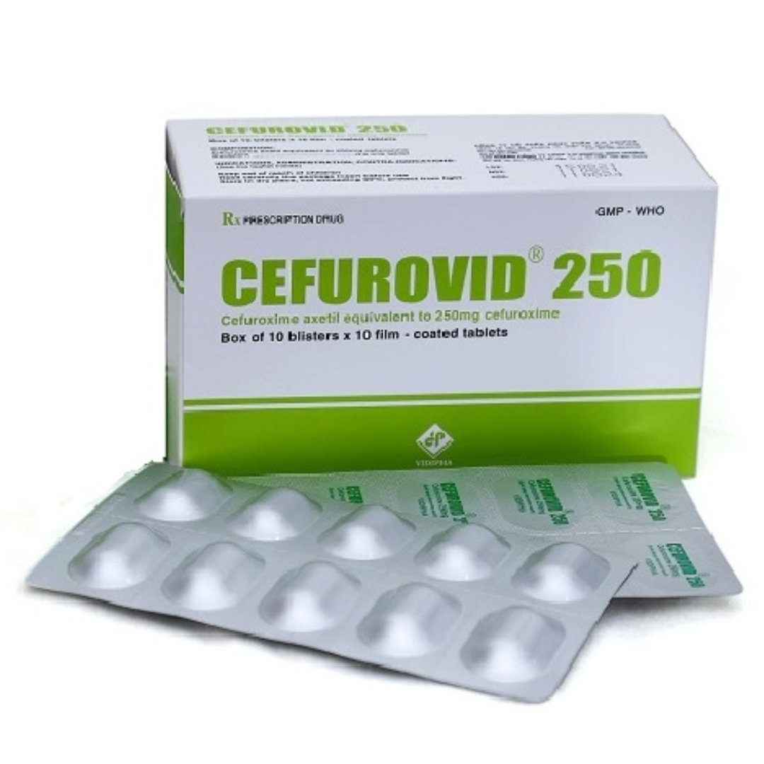 1333. Cefurovid 250 - (Cefuroxim 250mg) - [Thùng 60 hộp; hộp 10 vỉ; vỉ 10 viên] Vidipha - Việt Nam