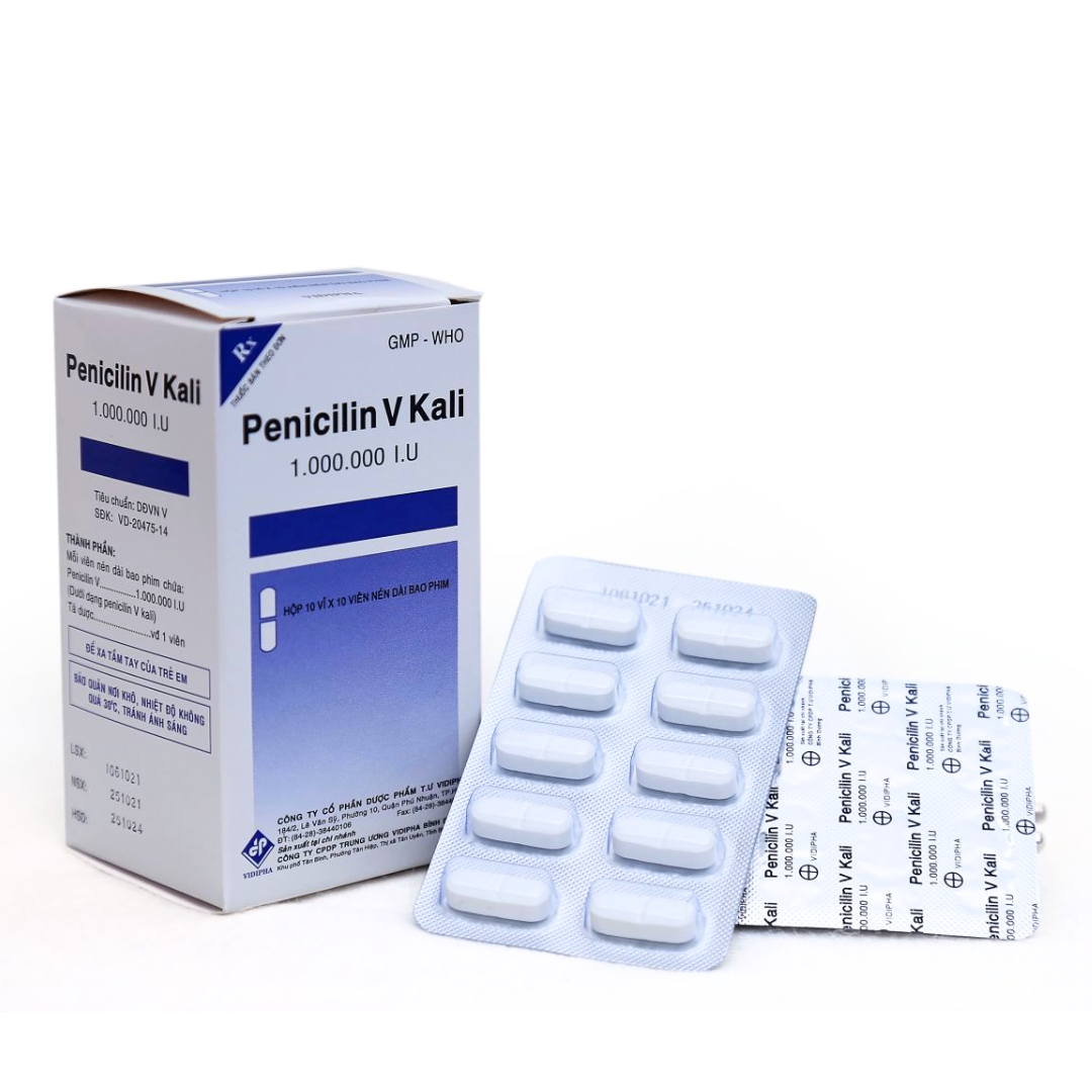 1360. Penicillin V Kali 1.000.000I.u - [Thùng 100 Hộp; Hộp 10 Vỉ; Vỉ 10 Viên] Vidipha - Việt Nam