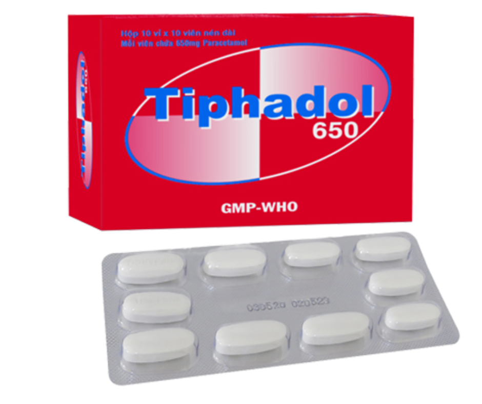 1385. Tiphadol 650 - (Paracetamol 650mg) - [Thùng 96 Hộp; Hộp 10 Vỉ; Vỉ 10 Viên] Tipharco - Việt Nam