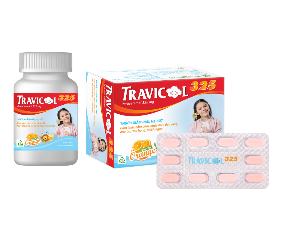 1388. Travicol 325 - (Paracetamol 325mg) - [Thùng 76 Chai; Chai 200 Viên] Trà Vinh - Việt Nam