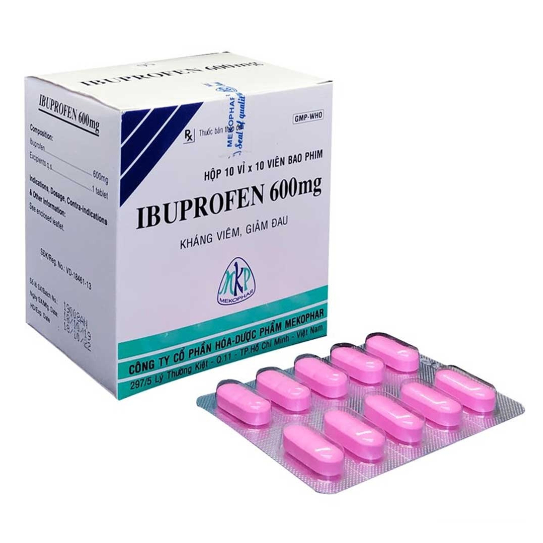 1402. Ibuprofen 600Mg - (Ibuprofen 600mg) - [Thùng 50 hộp; hộp 10 vỉ; vỉ 10 viên] Mekophar - Việt Nam