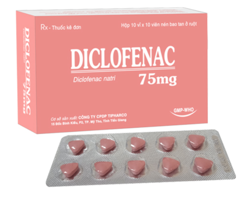 1404. Diclofenac - (Diclofenac 75mg) - [Thùng 84 Hộp; Hộp 10 Vỉ; Vỉ 10 Viên] Tipharco - Việt Nam