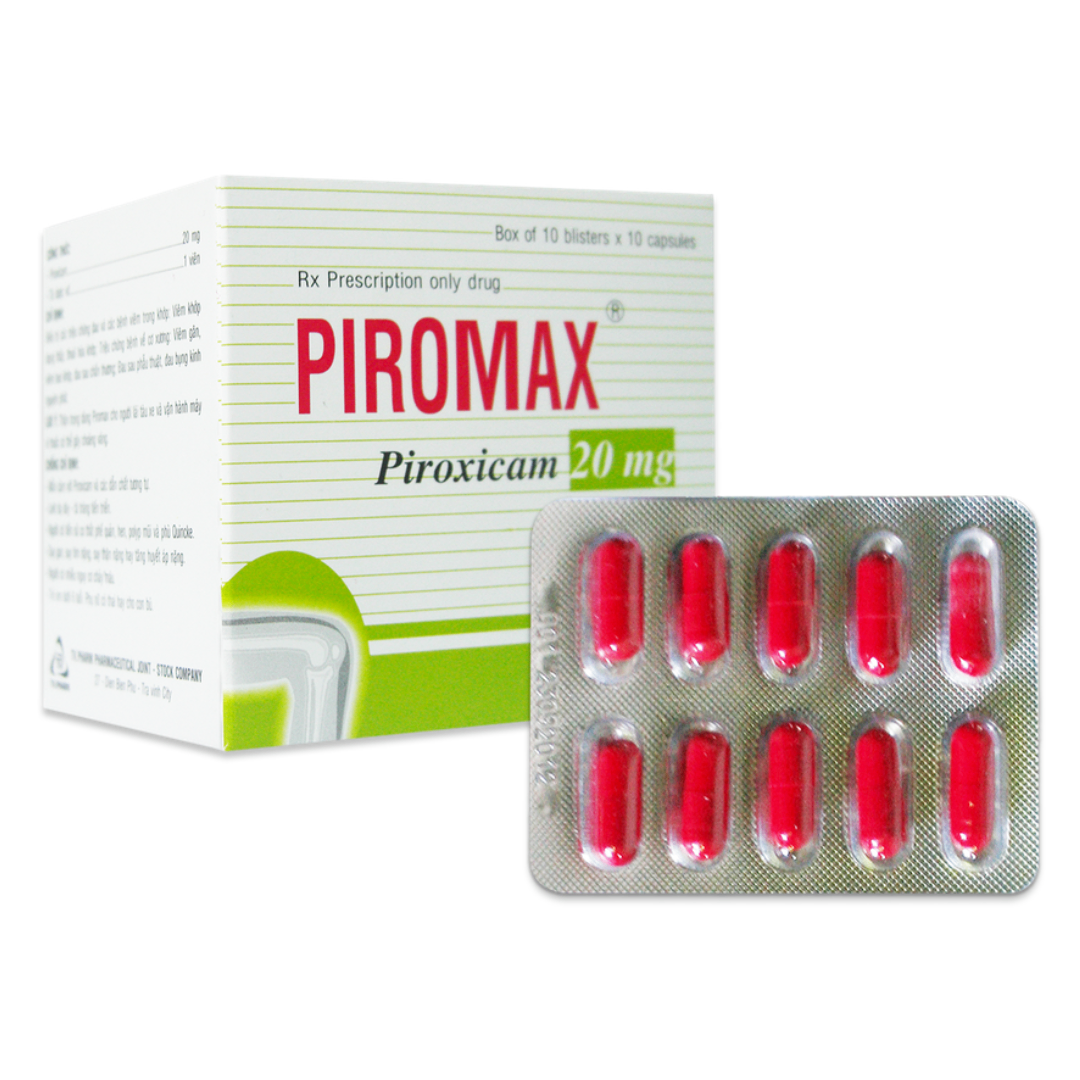 1417. Piromax 20 Mg - (Piroxicam 20mg) - [Thùng 76 Hộp; Hộp 10 Vỉ; Vỉ 10 Viên] Trà Vinh - Việt Nam