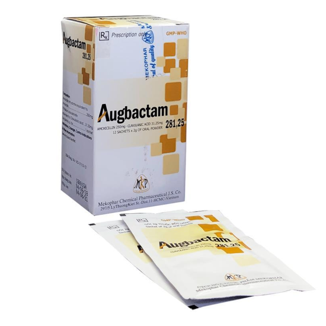 1421. Augbactam 281.25 - (Amoxicilin 250mg + A. clavulanic 31.25mg) - [Thùng 96 Hộp; Hộp 12 Gói; Gói 2 G] Mekophar - Việt Nam