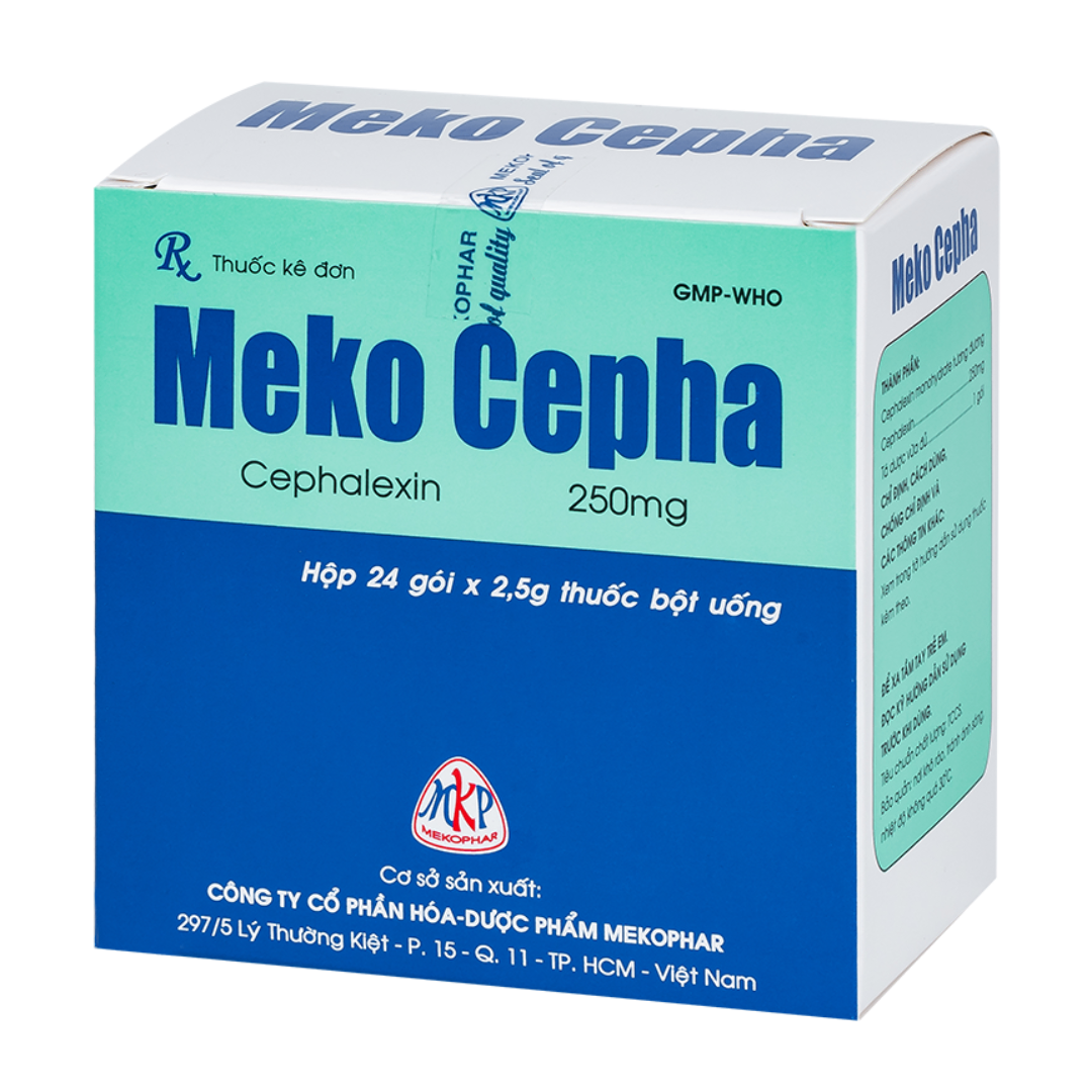 1424. Meko Cepha 250 Bột - (Cefalexin 250mg) - [Thùng 60 hộp; hộp 24 gói; gói 2.5 g] Mekophar - Việt Nam