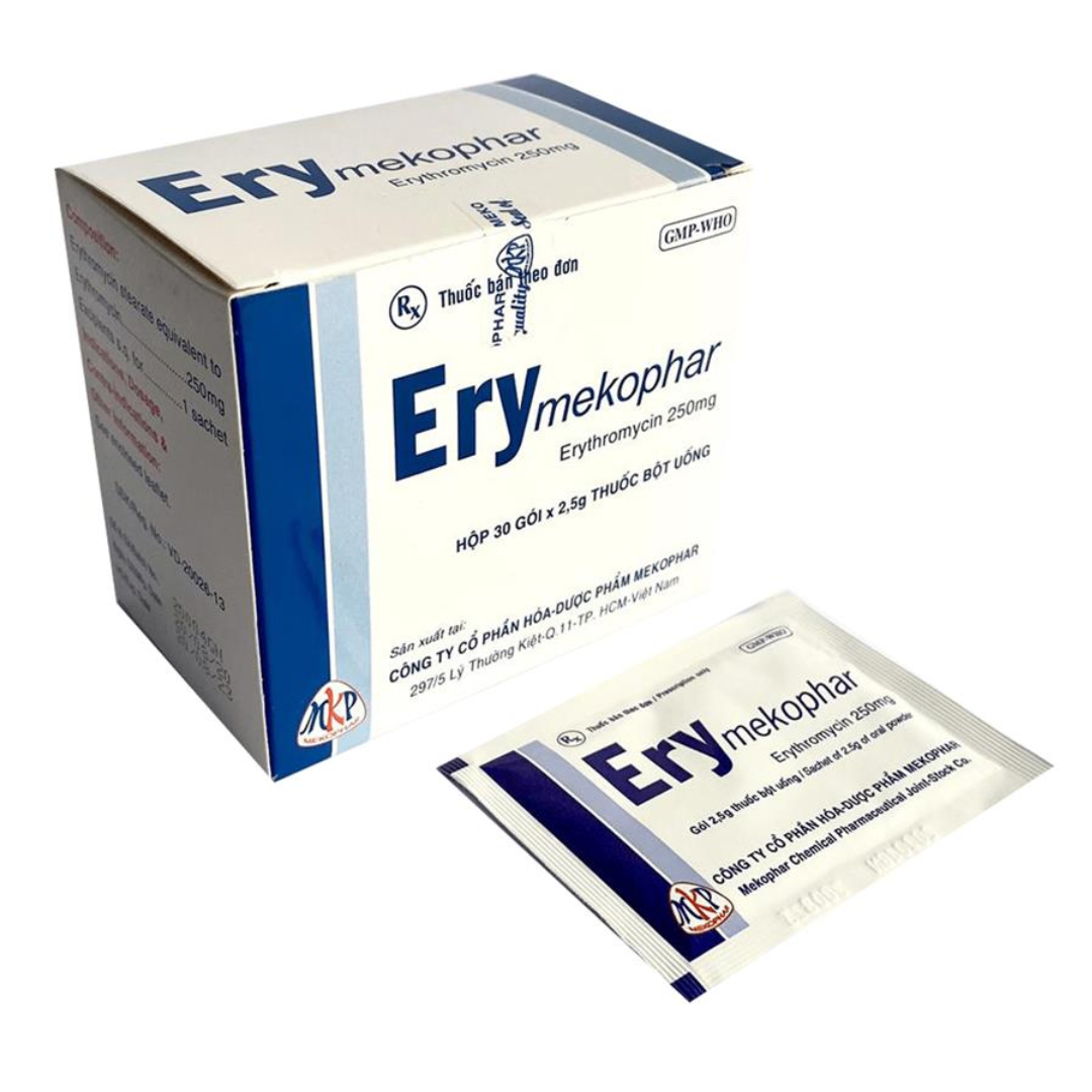 1426. Erymekophar 250 Bột - (Erythromycin 250mg) - [Thùng 48 Hộp; Hộp 30 Gói; Gói 2.5 G] Mekophar - Việt Nam