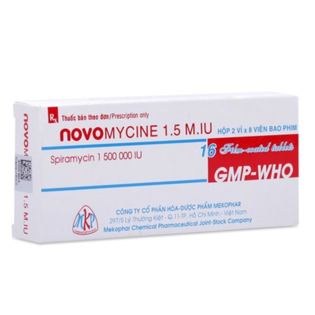 1436. Novo 1,5 M.iu Vbf - (Spiramycin 500.000IU) - [Thùng 228 hộp; hộp 2 vỉ; vỉ 8 viên] Mekophar - Việt Nam